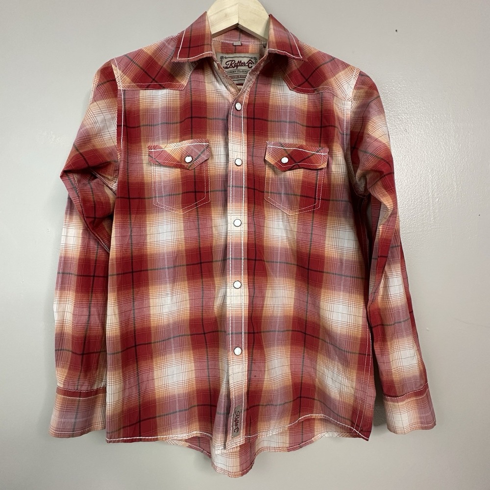 Rafter C Shirt Youth Boys Size XL Cowboy Western Pearl Snap Red Kid Long Sleeve